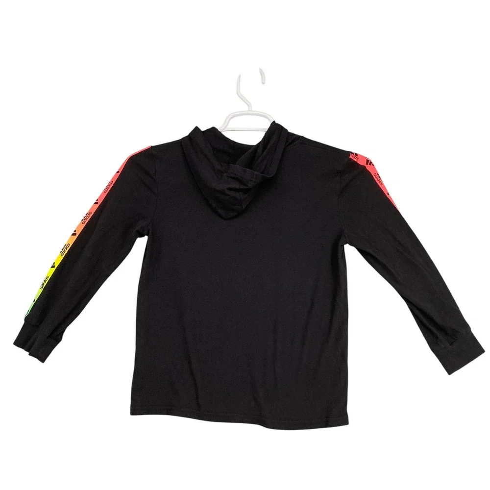 Adidas Hoodie Long Sleeve Rainbow Logo Black Top Activewear‎ Kids Size S